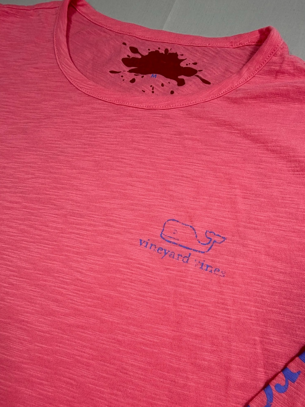 Vineyard Vines Coral Pink Long-Sleeve Tee with Blue Whale Graphic - Picture 4 of 5